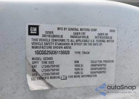 2006 Chevrolet Express Work Van z USA, uszkodzony, nr VIN 1GCGG25U361136028